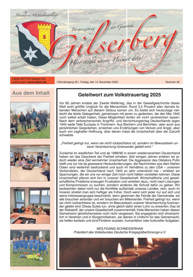 Hochland Mitteilungsblatt Gilserberg Titelblatt 46/2025