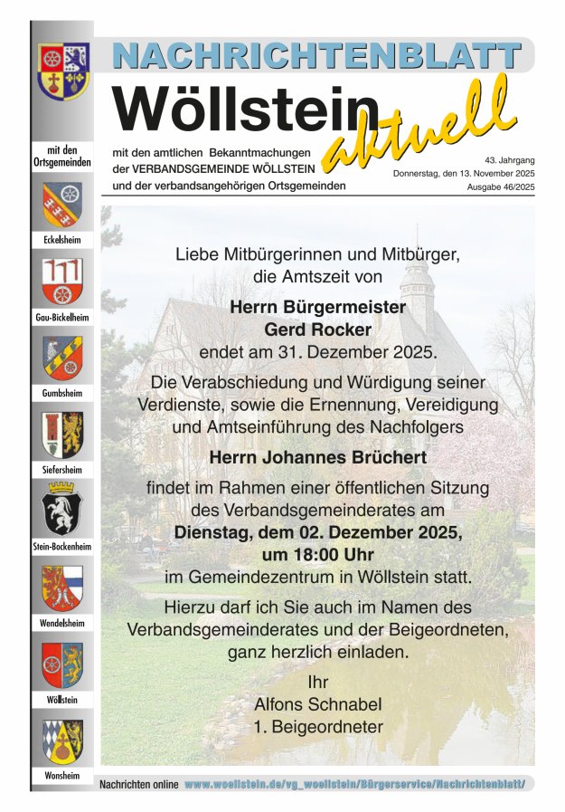 Nachrichtenblatt Wöllstein aktuell Titelblatt 46/2025