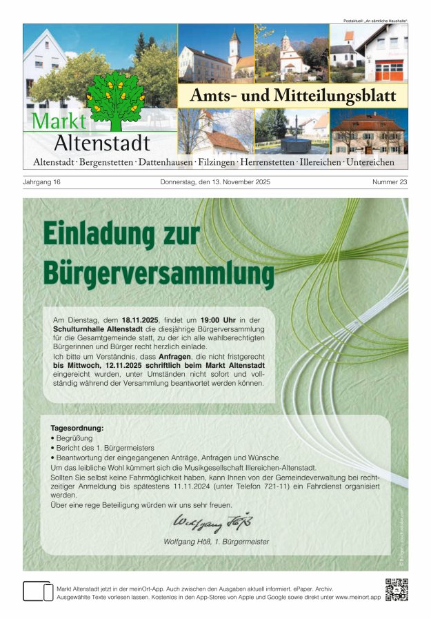 Amts- und Mitteilungsblatt des Marktes Altenstadt Titelblatt 23/2025