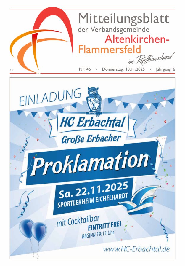 Mitteilungsblatt Verbandsgemeinde Altenkirchen-Flammersfeld Titelblatt 46/2025