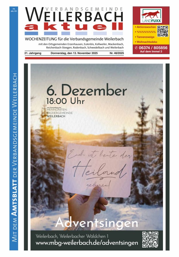 Verbandsgemeinde Weilerbach aktuell Titelblatt 46/2025