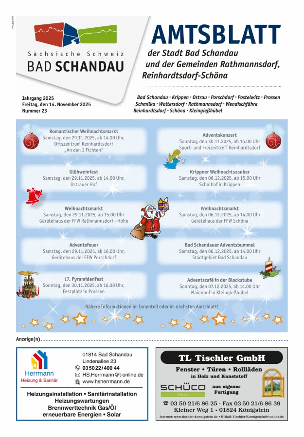 Amtsblatt der Stadt Bad Schandau und der Gemeinden Titelblatt 23/2025