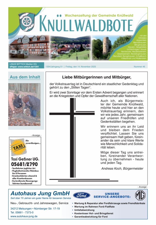 Knüllwaldbote Titelblatt 46/2025