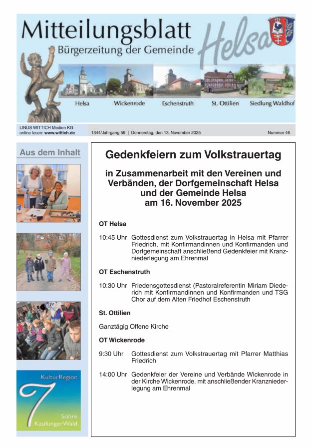 Mitteilungsblatt Helsa Titelblatt 46/2025