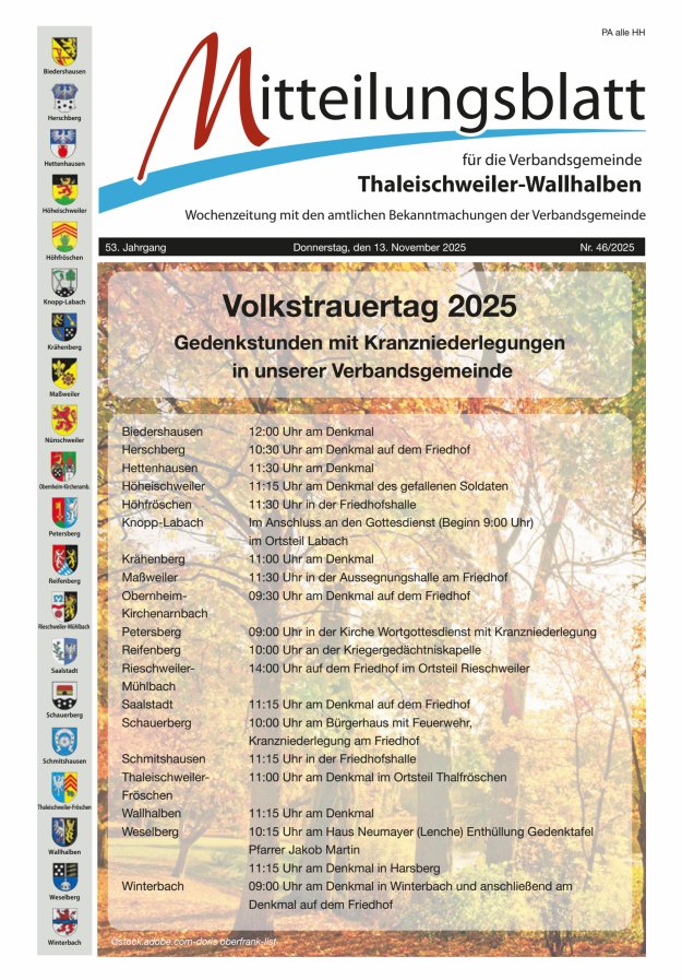 Mitteilungsblatt VG Thaleischweiler-Wallhalben Titelblatt 46/2025