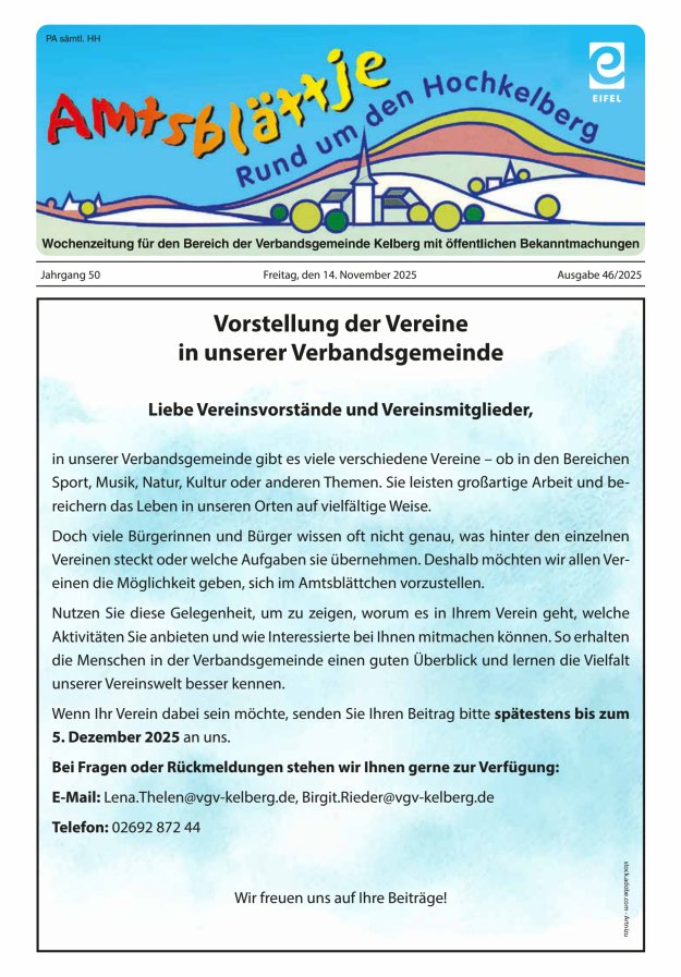 Amtsblättje - Rund um den Hochkelberg Titelblatt 46/2025