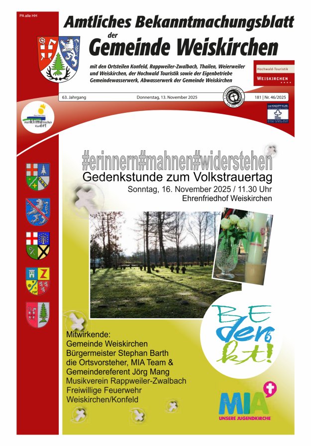 Amtliches Bekanntmachungsblatt der Gemeinde Weiskirchen Titelblatt 46/2025