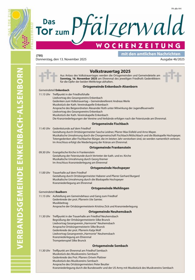 Das Tor zum Pfälzer Wald - VG Enkenbach-Alsenborn Titelblatt 46/2025