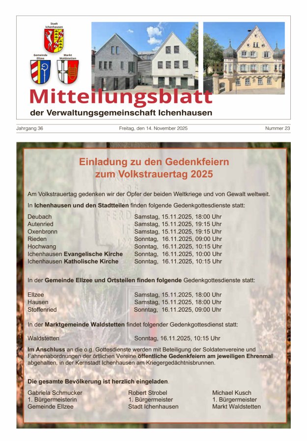 Mitteilungsblatt der Verwaltungsgemeinschaft Ichenhausen Titelblatt 23/2025