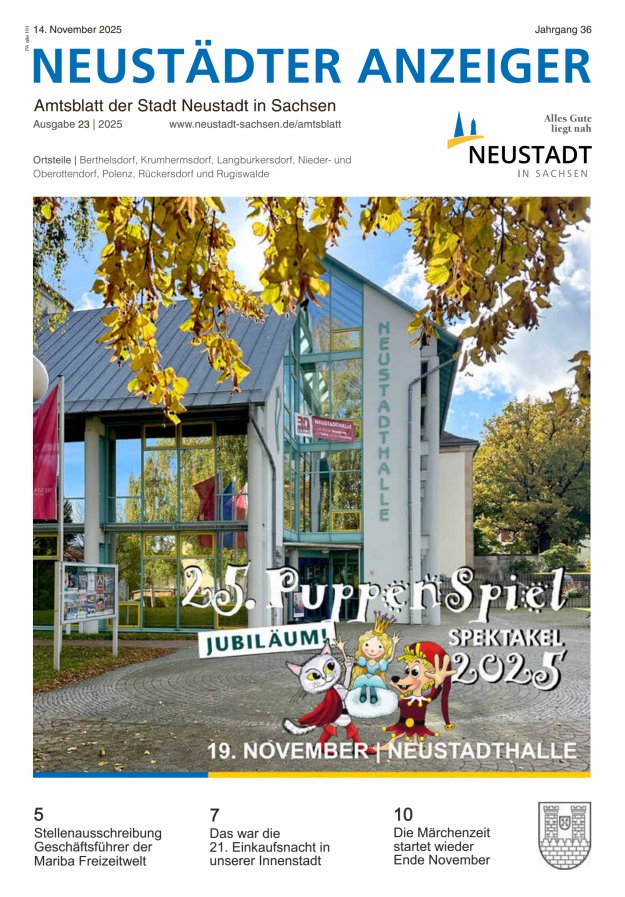 Neustädter Anzeiger - Amts- und Heimatblatt der Stadt Neustadt in Sachsen Titelblatt 23/2025