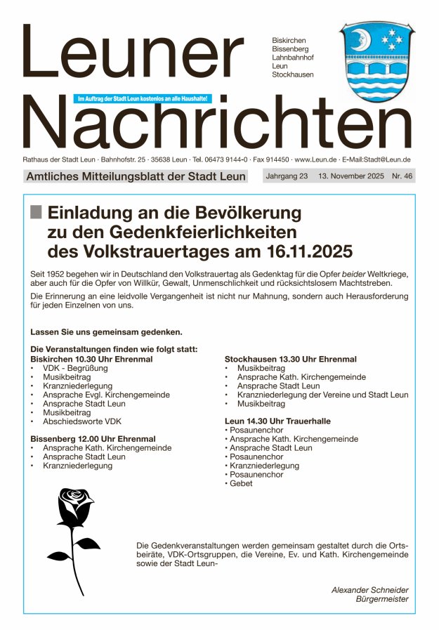 Leuner Nachrichten Titelblatt 46/2025