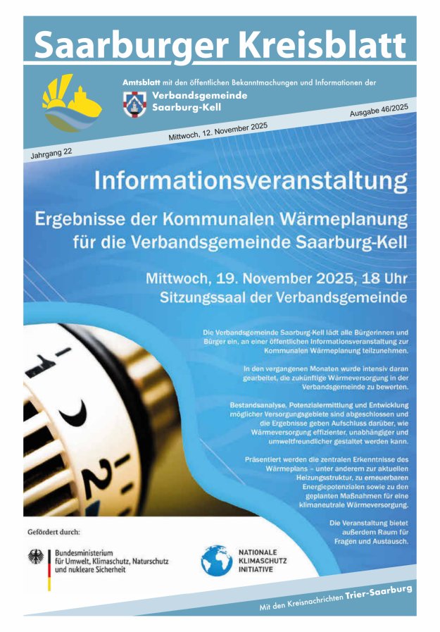 Saarburger Kreisblatt Titelblatt 46/2025