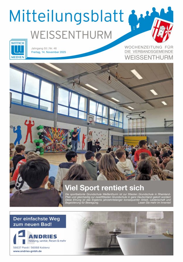Mitteilungsblatt für den Bereich der Verbandsgemeinde Weißenthurm Titelblatt 46/2025