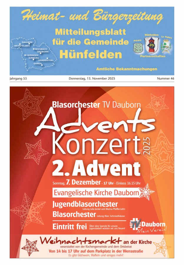 Mitteilungsblatt für die Gemeinde Hünfelden Titelblatt 46/2025