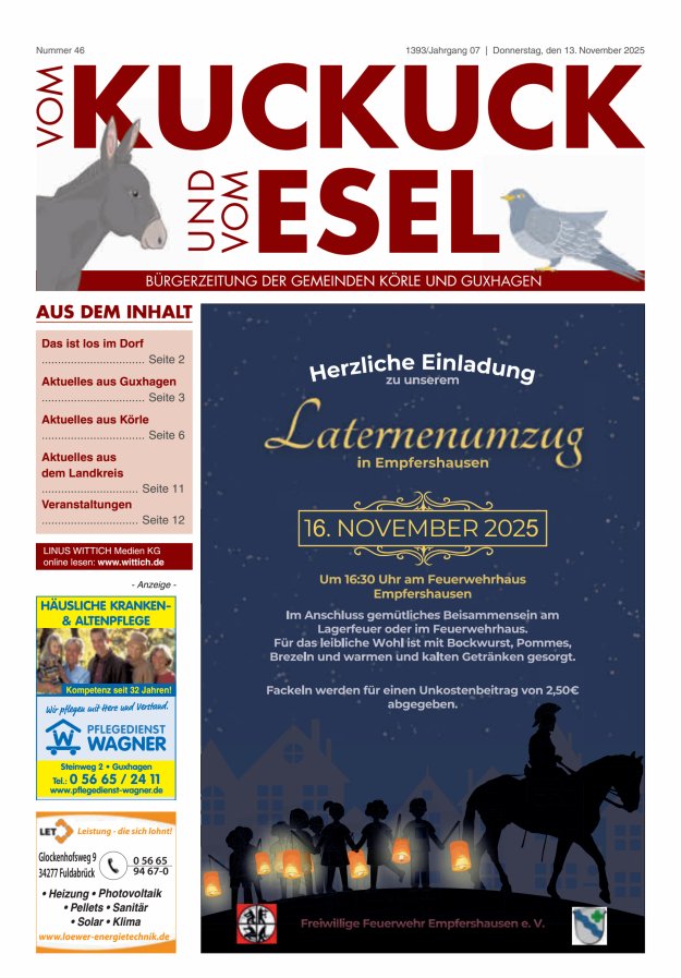 Vom Kuckuck und Esel (Guxhagen-Körle) Titelblatt 46/2025