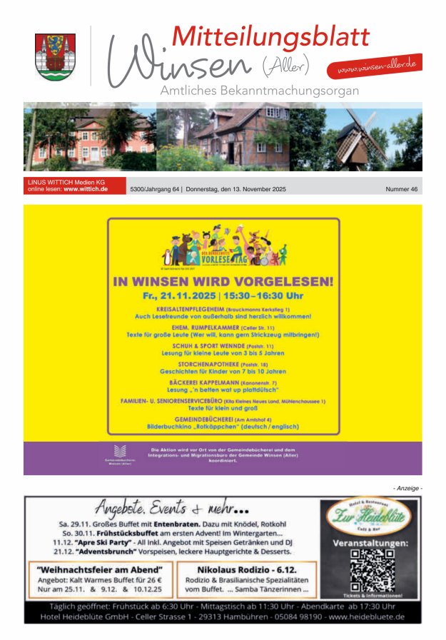 Mitteilungsblatt der Gemeinde Winsen Titelblatt 46/2025