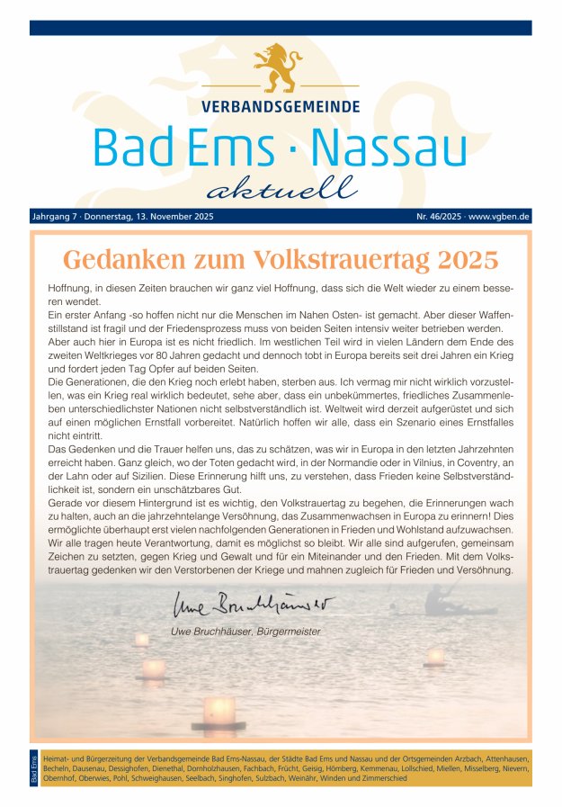 Bad Ems-Nassau aktuell Ausgabe Bad Ems Titelblatt 46/2025