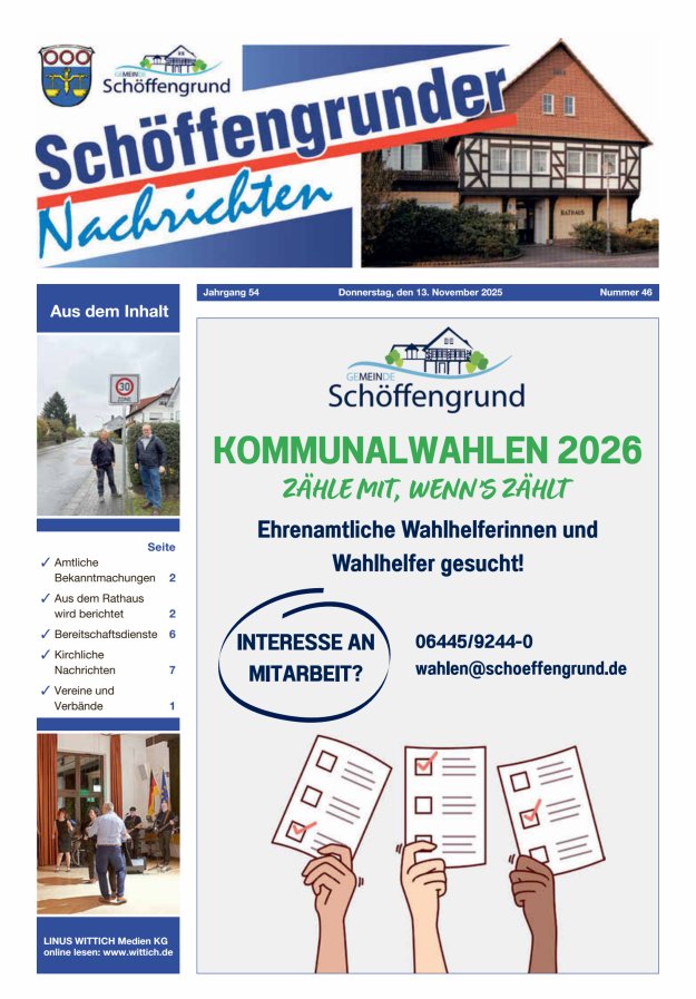 Schöffengrunder Nachrichten Titelblatt 46/2025