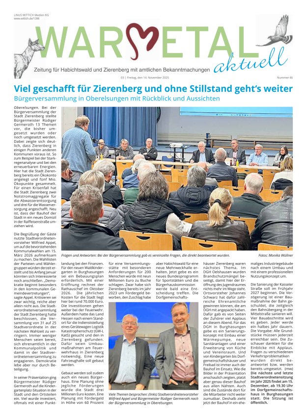 Warmetal aktuell (Habichtswald + Zierenberg) Titelblatt 46/2025