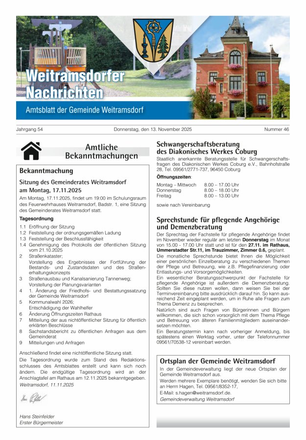 Weitramsdorfer Nachrichten Titelblatt 46/2025