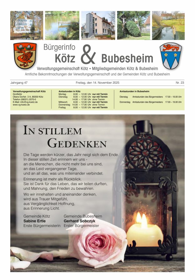 Amtsblatt der VG Kötz und der Mitgliedsgemeinden Titelblatt 23/2025