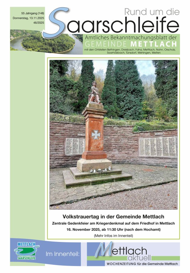 Rund um die Saarschleife Gemeinde Mettlach Titelblatt 46/2025