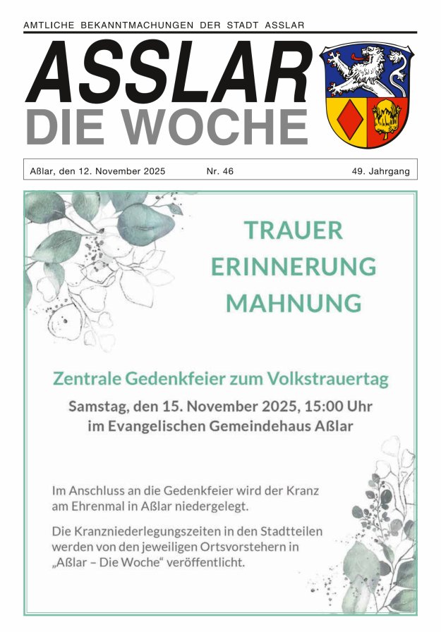 Asslar - Die Woche Titelblatt 46/2025