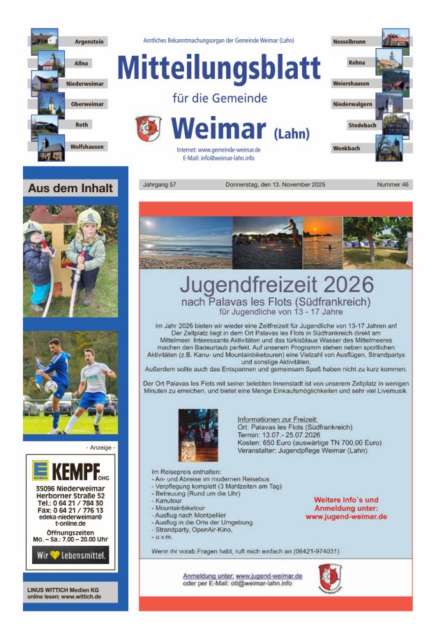 Mitteilungsblatt für die Gemeinde Weimar Titelblatt 46/2025