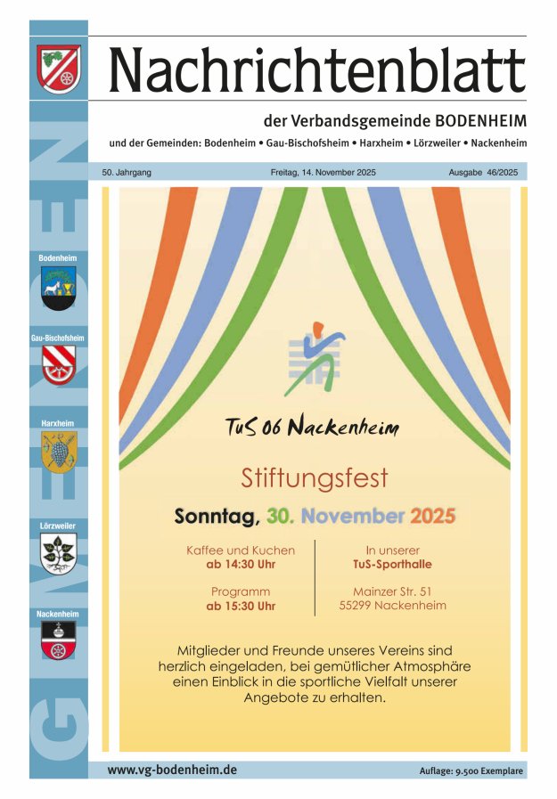 Nachrichtenblatt der VG Bodenheim              Titelblatt 46/2025