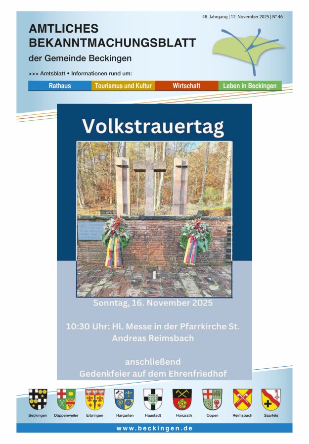 Amtsblatt Beckingen Titelblatt 46/2025