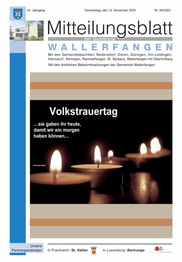 Mitteilungsblatt Gemeinde Wallerfangen Titelblatt 46/2025