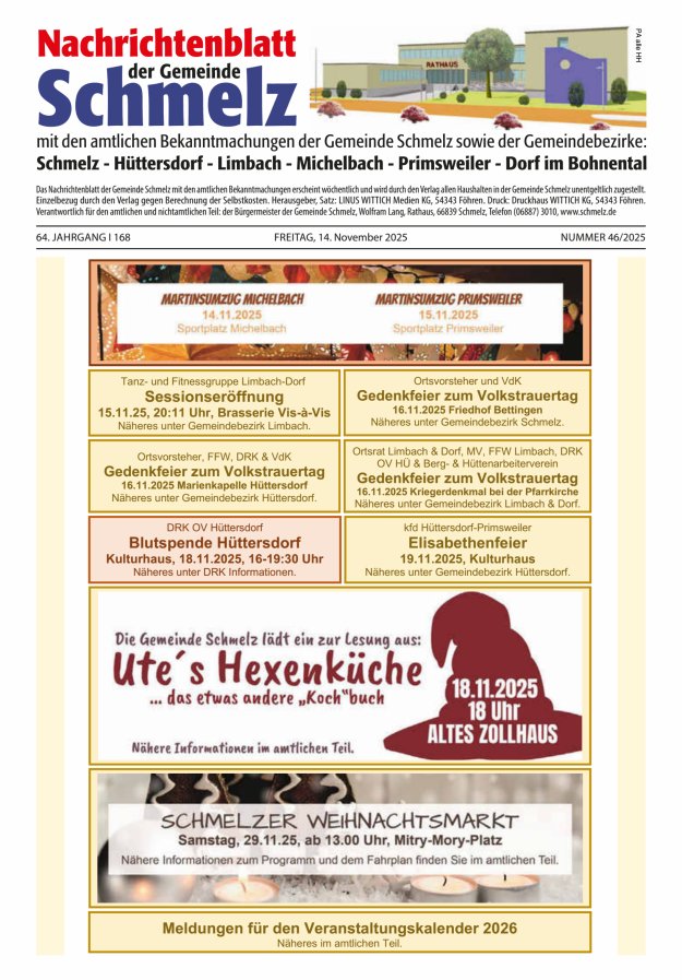 Nachrichtenblatt Schmelz Titelblatt 46/2025