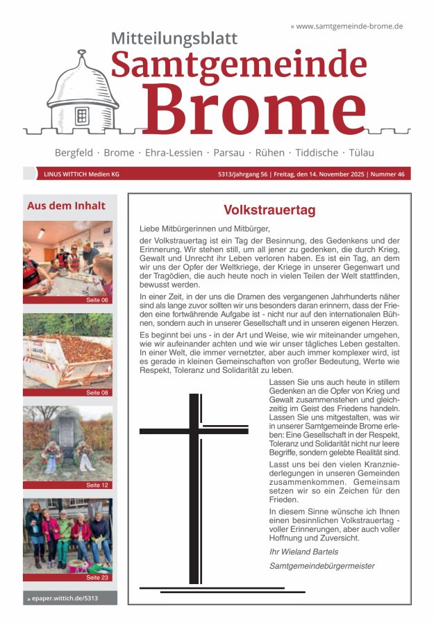 Mitteilungsblatt der Samtgemeinde Brome Titelblatt 46/2025