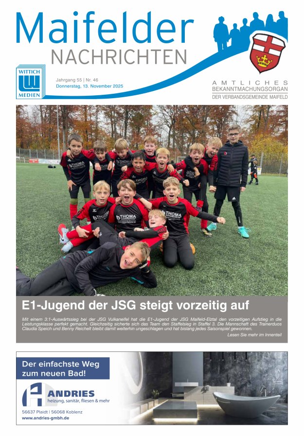 Maifelder Nachrichten - Wochenzeitung der Verbandsgemeinde Maifeld Titelblatt 46/2025