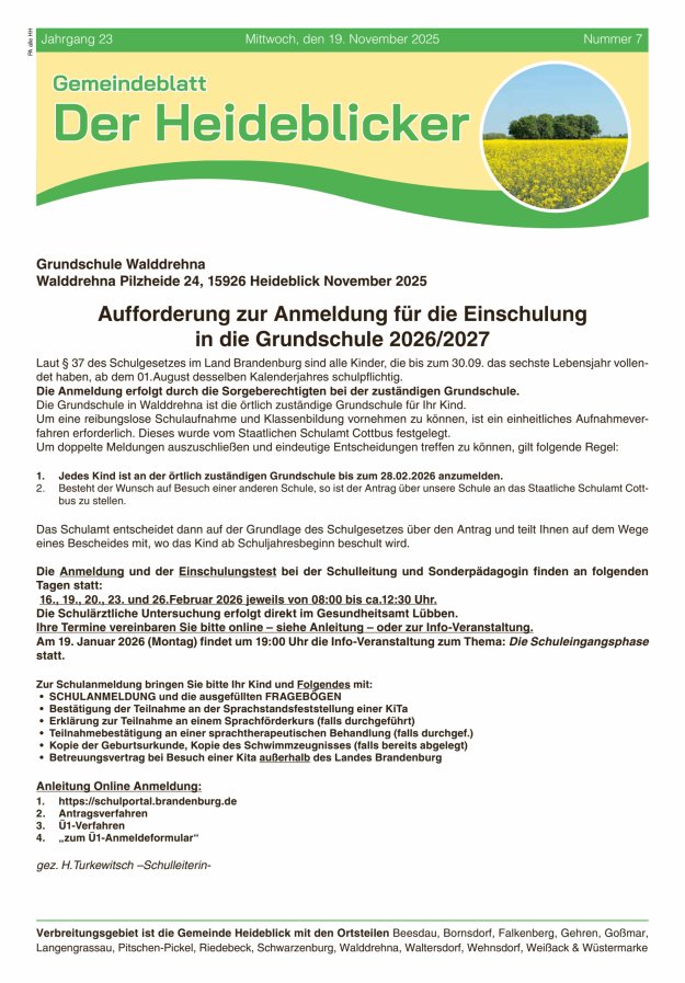 Amtsblatt für die Gemeinde Heideblick - Der Heideblick Titelblatt 11/2025