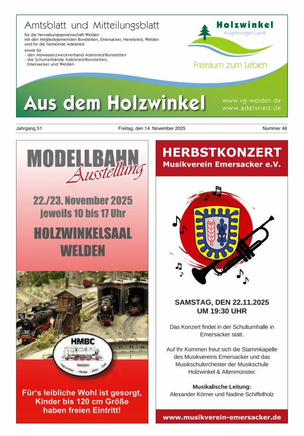 Aus dem Holzwinkel Amtsblatt u Mitteilungsblatt f VG Welden u GemAdelsried Titelblatt 46/2025