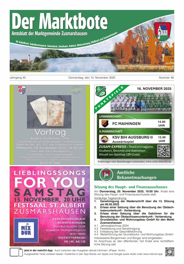 Zusmarshausen - Der Marktbote Titelblatt 46/2025