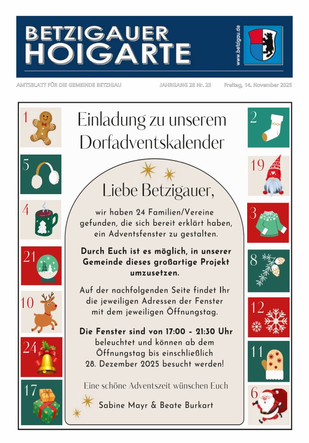 Betzigauer Hoigarte Amtsblatt der Gemeinde Betzigau Titelblatt 23/2025