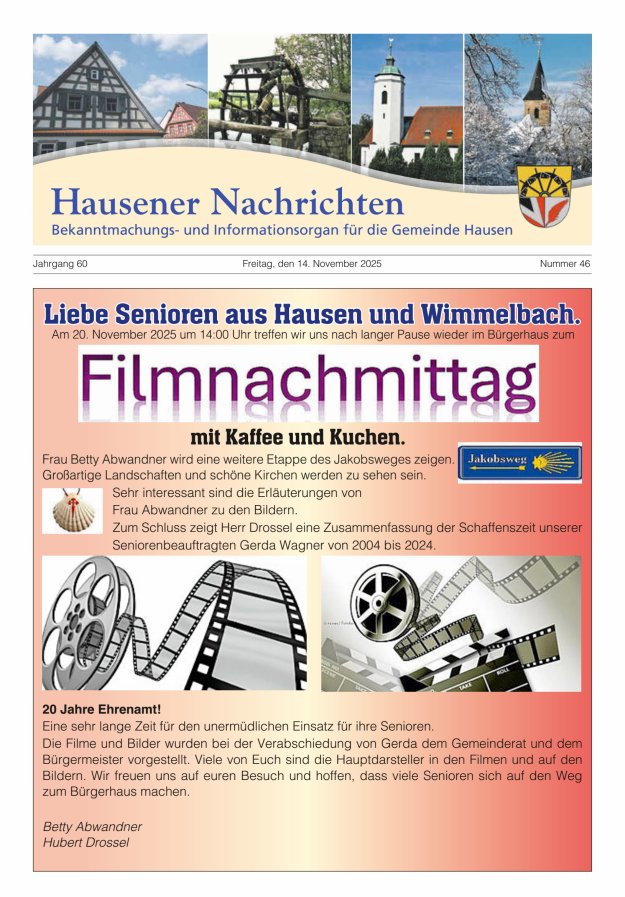 Hausener Nachrichten Titelblatt 46/2025