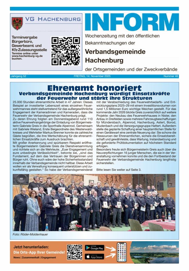 INFORM - Wochenzeitung der Verbandsgemeinde Hachenburg Titelblatt 46/2025