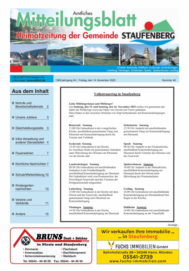 Heimatzeitung der Gemeinde Staufenberg Titelblatt 46/2025