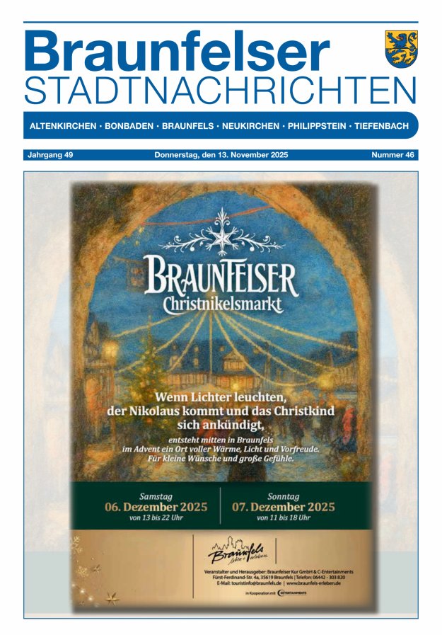 Braunfelser Stadtnachrichten Titelblatt 46/2025
