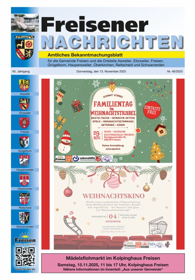 Freisener Nachrichten Titelblatt 46/2025