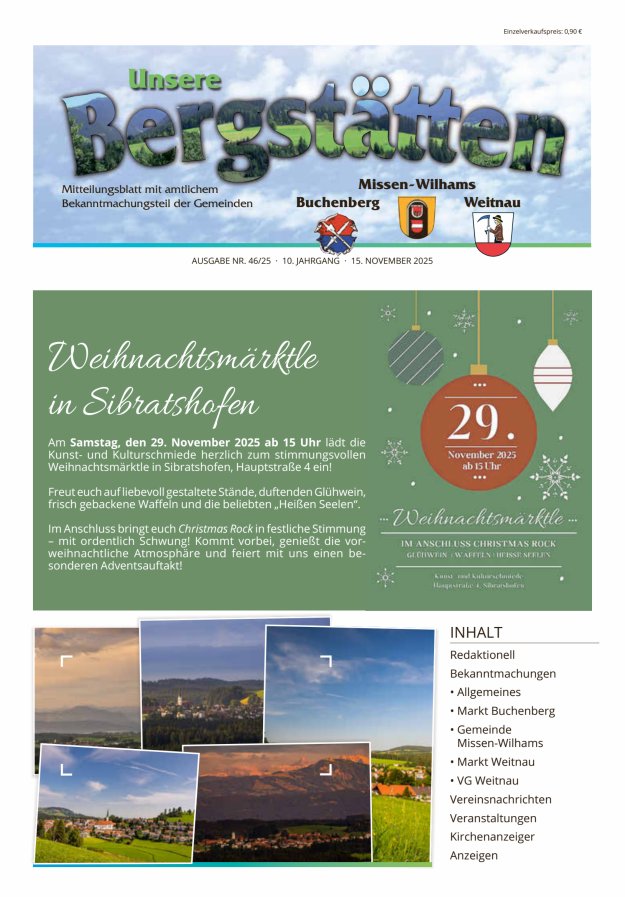 Unsere Bergstätten Mitteilungsblatt mit amtlichem Bekanntmachungsteil Titelblatt 46/2025