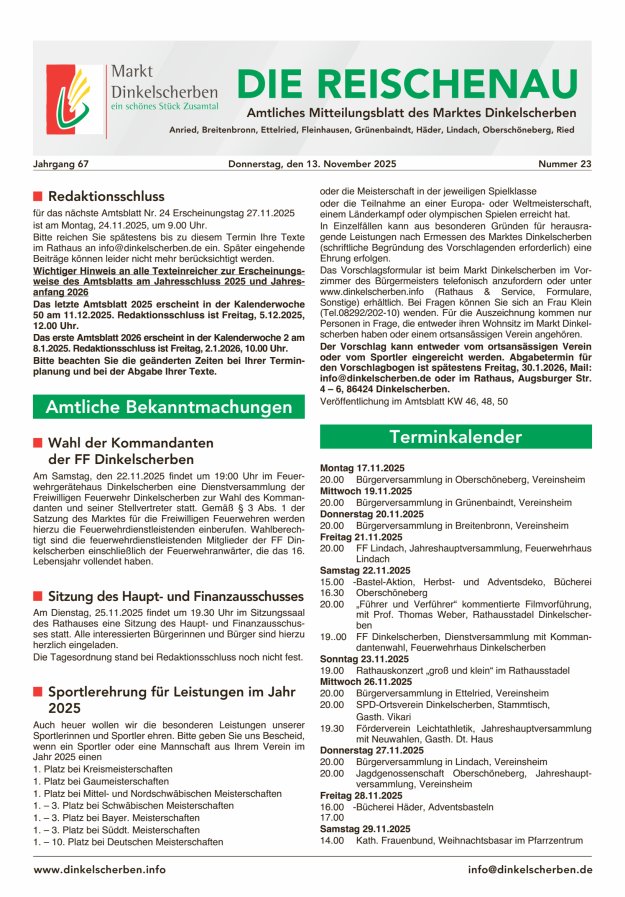 Die Reischenau Titelblatt 23/2025