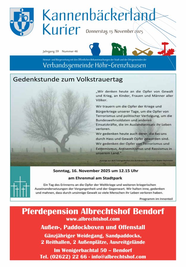 Kannenbäckerland-Kurier Verbandsgemeinde Höhr-Grenzhausen Titelblatt 46/2025