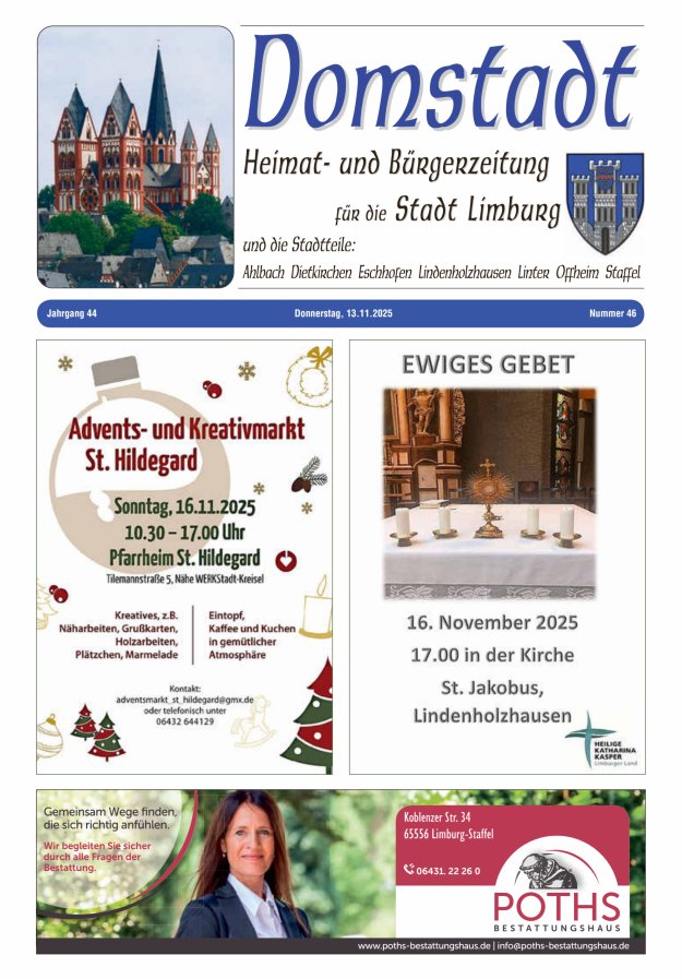 Domstadt - Heimat- und Bürgerzeitung für die Stadt Limburg Titelblatt 46/2025