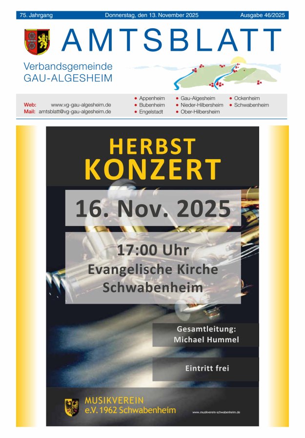 Amtsblatt der VG Gau-Algesheim Titelblatt 46/2025