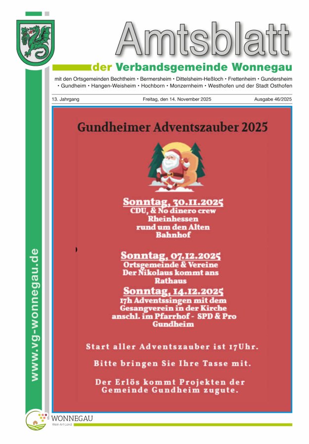 Amtsblatt VG Wonnegau Titelblatt 46/2025