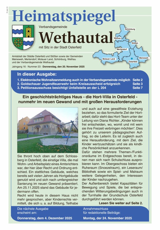 Heimatspiegel Verbandsgemeinde Wethautal mit Sitz in der Stadt Osterfeld Titelblatt 23/2025